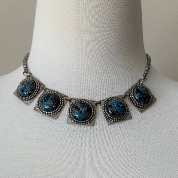 VTG Turquoise Confetti Lucite Mid Century Choker - Picture 3 of 7